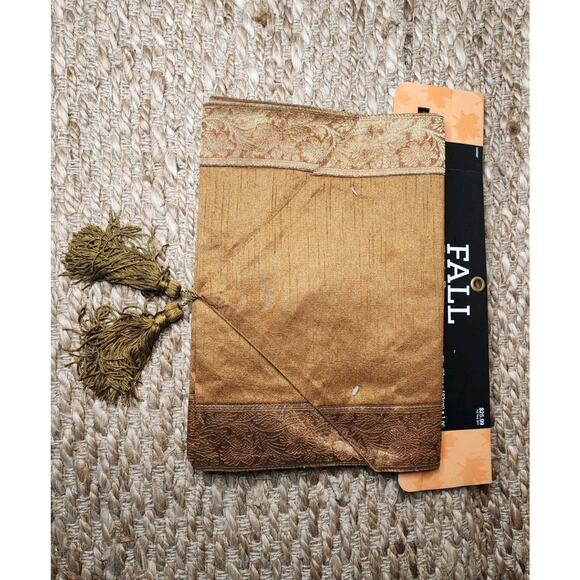 Gold Brown Table Runner 72”L X 13”W Fall Thanksgiving Christmas Decor New! - Picture 6 of 6